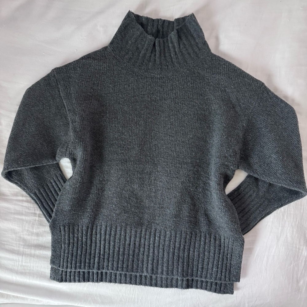 Women's Cozy Knit Mock Turtleneck Pullover Sweater - A New Day Charcoal (Size S)